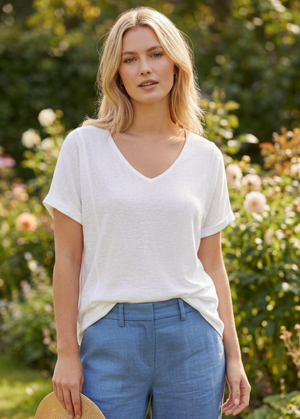 Short Sleeve Linen/Cotton Top - Italian