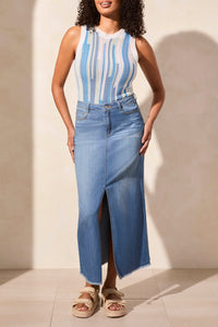 Full Length Denim Skirt With Pockets and Slit