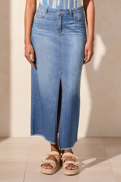 Full Length Denim Skirt With Pockets and Slit