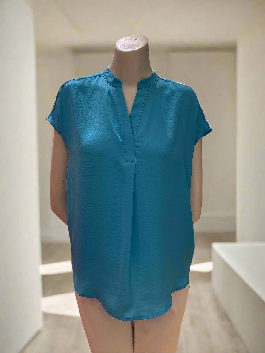 Cap Sleeve Pleat Front Blouse