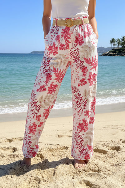 Belted Print Cotton Pants