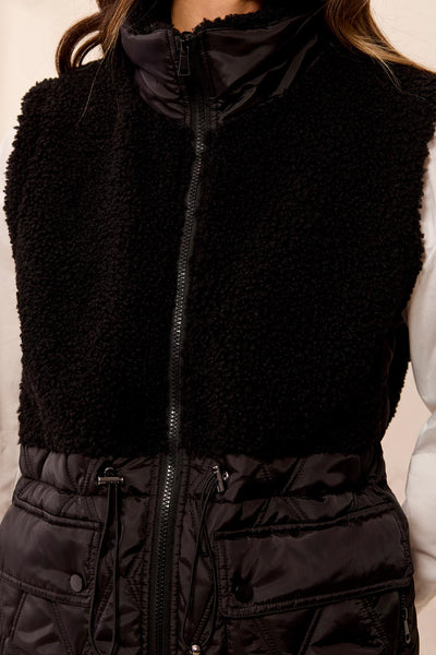 Mix Media Quilted Sherpa Vest