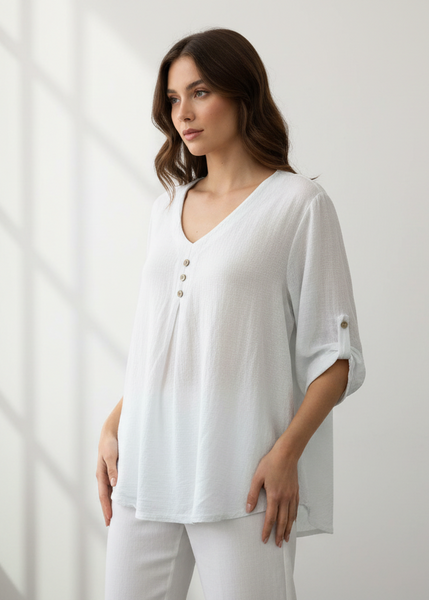 Short Sleeve Linen/Cotton Top - Italian