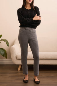 Audrey Pull-On Slim Ankle Denim Pants With Glitter