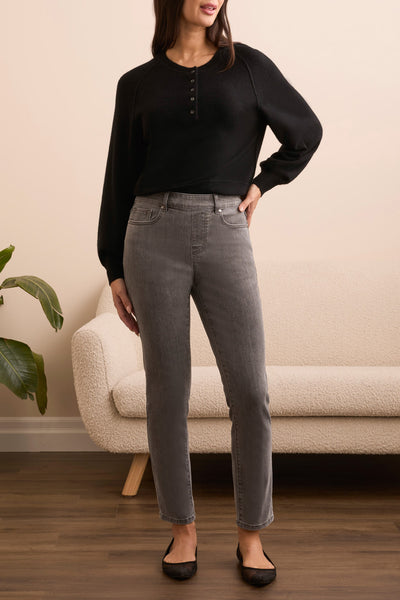 Audrey Pull-On Slim Ankle Denim Pants With Glitter