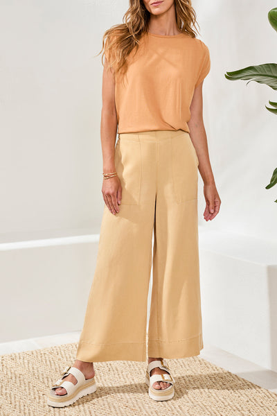 Flowy Pull-On Crop Wide Leg Tencel Pants
