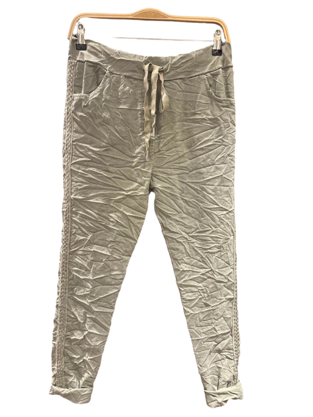 Draw String Waist Stud Trim Pants- Italian