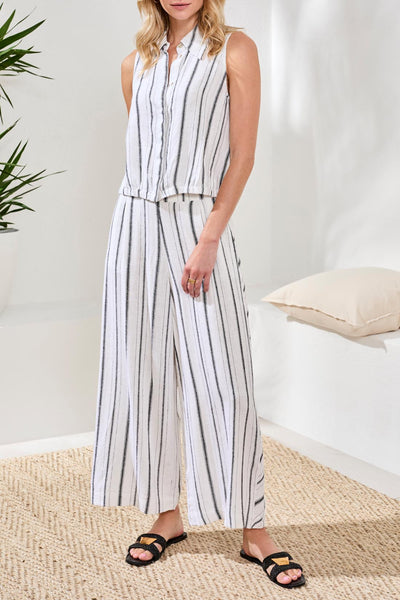 Hidden Placket Stripe Shirt With Elastic Waist