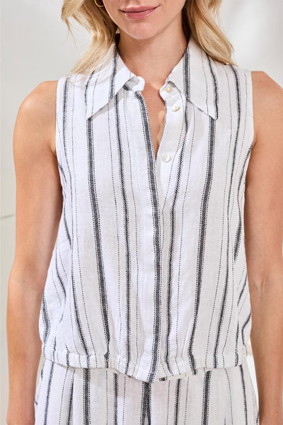 Hidden Placket Stripe Shirt With Elastic Waist