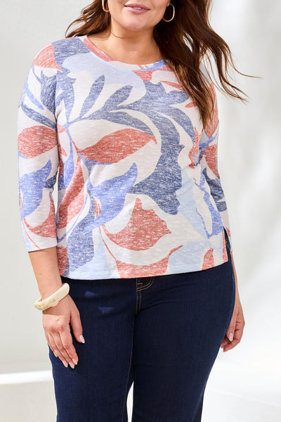 3/4 Sleeve Crew Neck Print Top