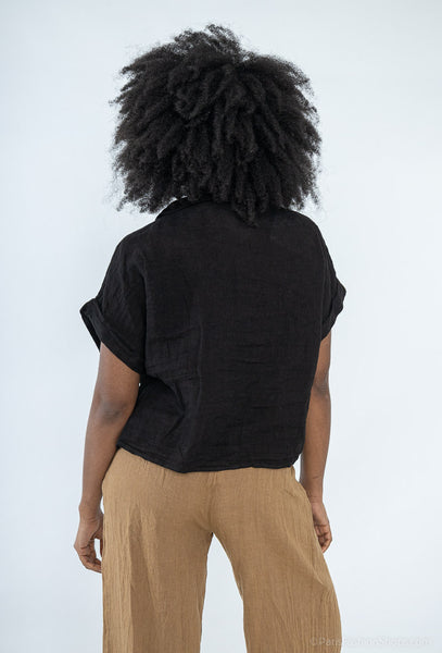 Short Sleeve Button Front Linen Shirt