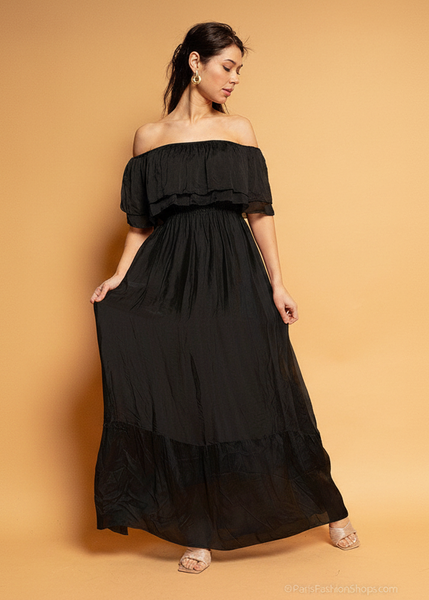 Long Drop Shoulder Silk Dress - Italian