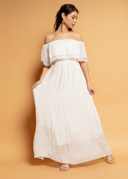 Long Drop Shoulder Silk Dress - Italian