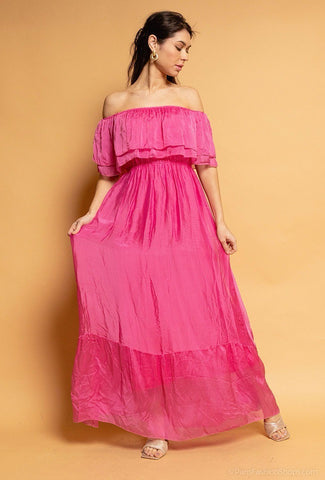 Long Drop Shoulder Silk Dress - Italian