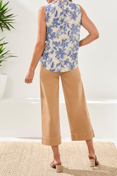 Sleeveless Blouse With Frill Neck & Contrast Cord