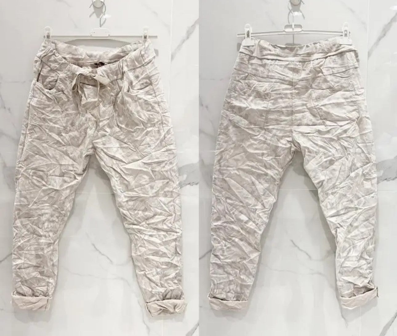 Print Draw String Waist Pants- Italian