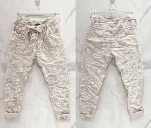 Print Draw String Waist Pants- Italian