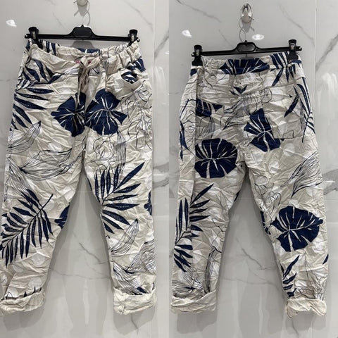 Leaf Print Draw String Waist Pants- Italian