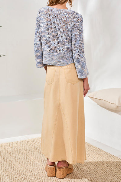 Bell Sleeve Open Stitch Crew Neck Sweater