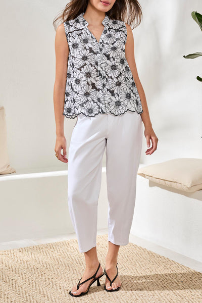 Sleeveless Button Front Floral Print Blouse