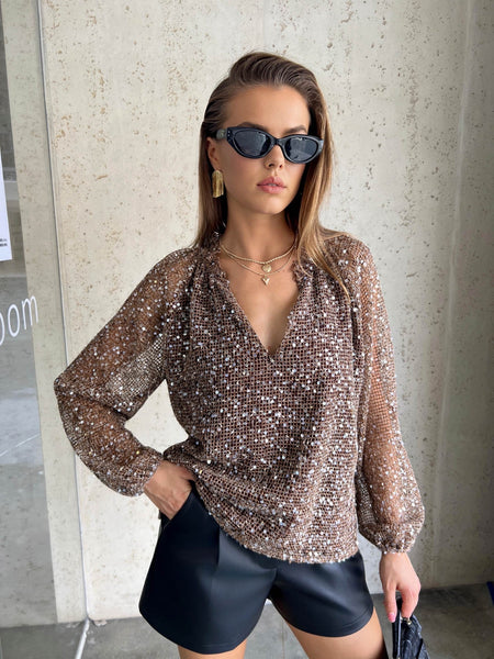 Long Sleeve Sequin Detail Top