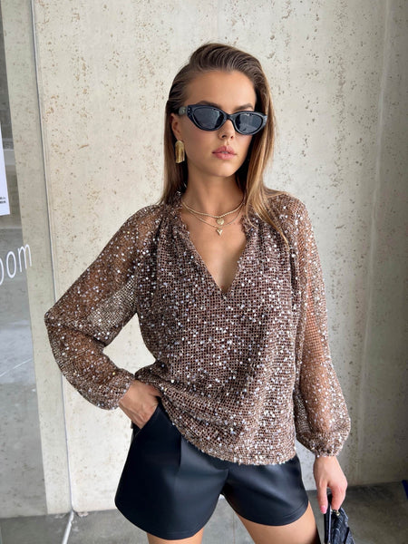 Long Sleeve Sequin Detail Top