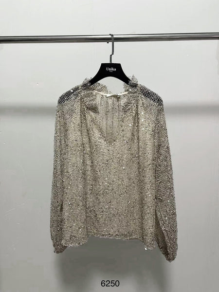 Long Sleeve Sequin Detail Top