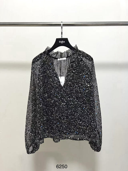 Long Sleeve Sequin Detail Top