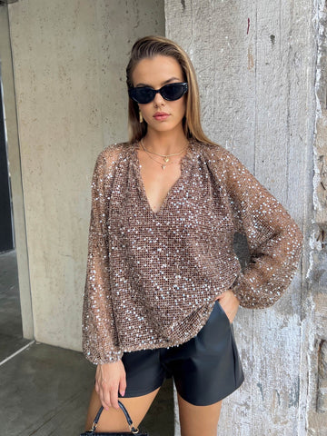 Long Sleeve Sequin Detail Top
