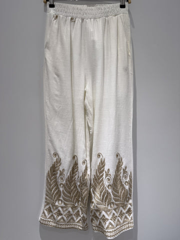 Print Trim Cotton Pants