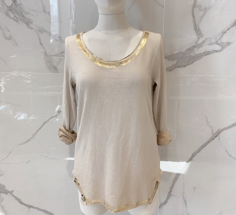 Gold Trim Light Sweater - Italian