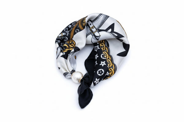 Flower Chain Mix Pattern Silky Bandana Neck Scarf