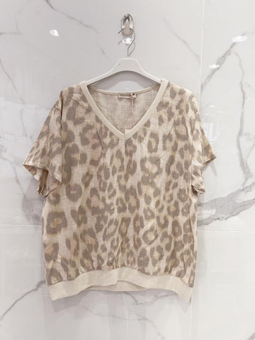 Leopard Print Linen Mix Top
