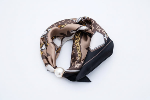 Flower Chain Mix Pattern Silky Bandana Neck Scarf