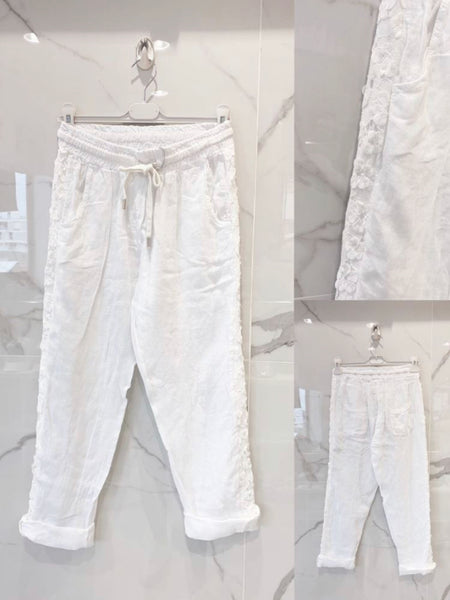 Side Trim Linen Pull-On Pants