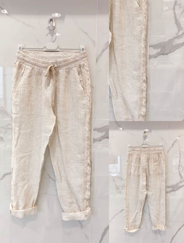 Side Trim Linen Pull-On Pants