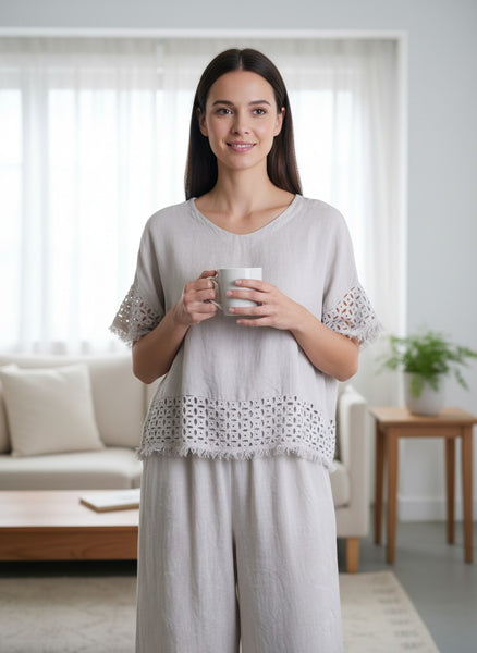 Fringe Trim Linen Top