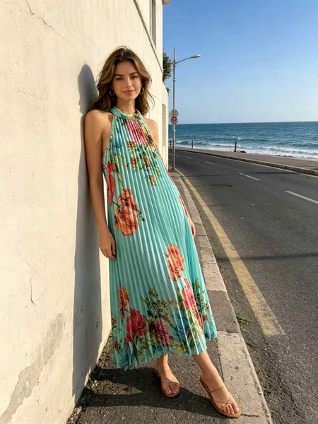 Long Pleat Floral Dress