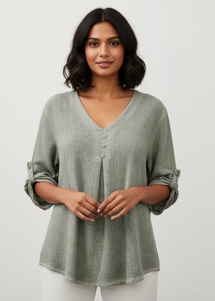 Short Sleeve Linen/Cotton Top - Italian