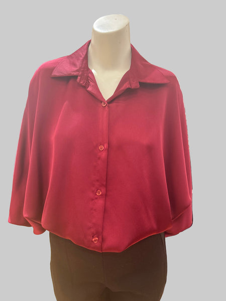 Bat Sleeve Sateen Blouse