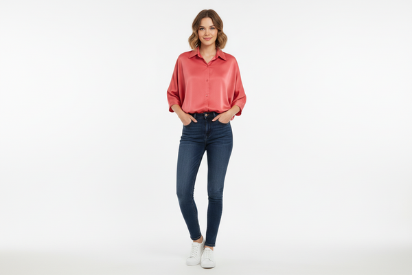 Bat Sleeve Sateen Blouse