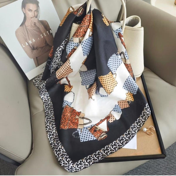 Handbag Pattern Silky Bandana Square Neck Scarf