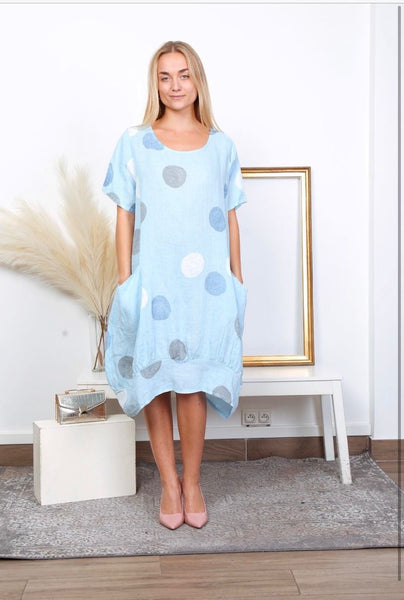 Linen Dress With Large Polka Dots