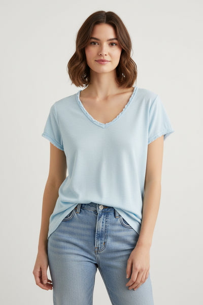 Short Sleeve V-Neck Cotton Top