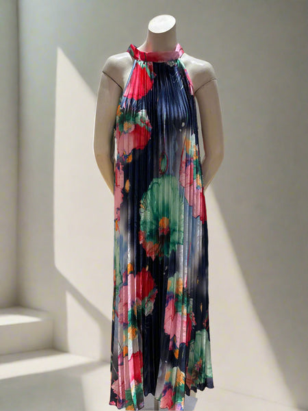 Long Pleated Floral Dress