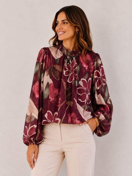Mock Neck Floral Print Top