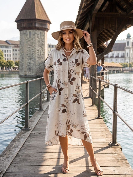 Floral Linen Button Front Dress