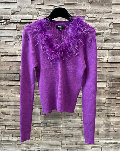Long Sleeve Feather Collar Sweater