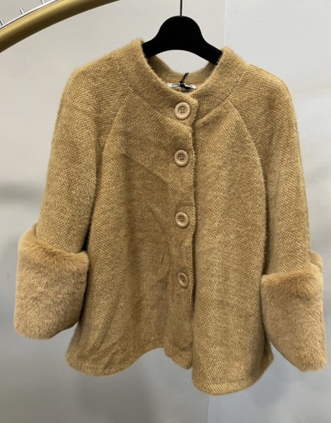 Fur/Trim Crop Cardigan