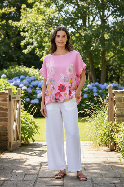 Floral Print Linen Top - Italian